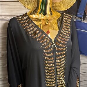 Elegant Black Long Sleeve Dress with Gold Accents